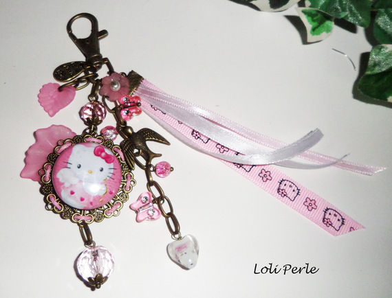 Bijoux de sac/porte clefs chaton rose avec perles de verre