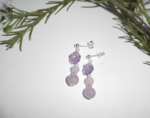 Boucles d'oreilles argent 925 rose en améthyste avec perles