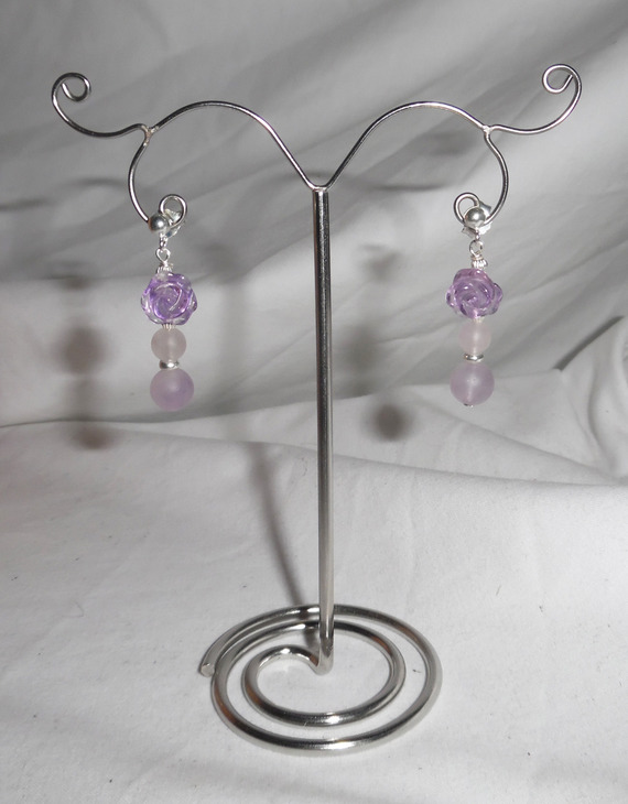 Boucles d'oreilles argent 925 rose en améthyste avec perles