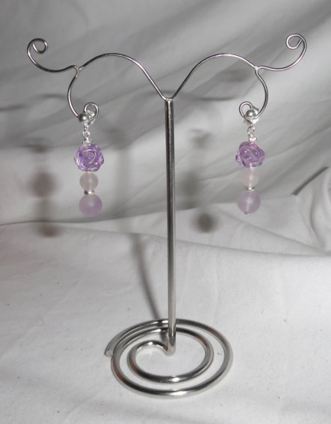 Boucles d'oreilles argent 925 rose en améthyste avec perles