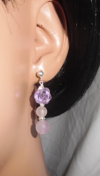 Boucles d'oreilles argent 925 rose en améthyste avec perles