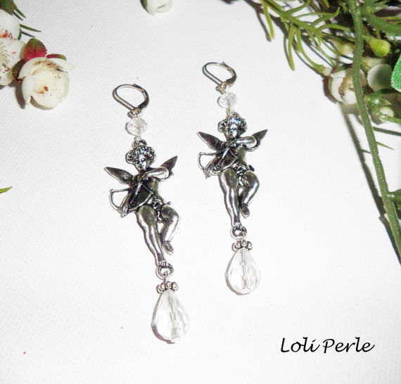 Boucles d'oreilles ange et gouttes en cristal