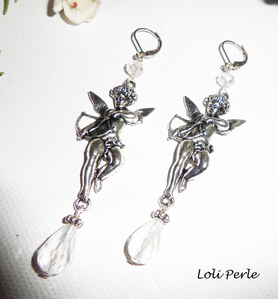 Boucles d'oreilles ange et gouttes en cristal