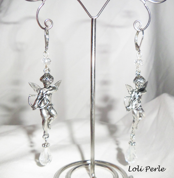 Boucles d'oreilles ange et gouttes en cristal