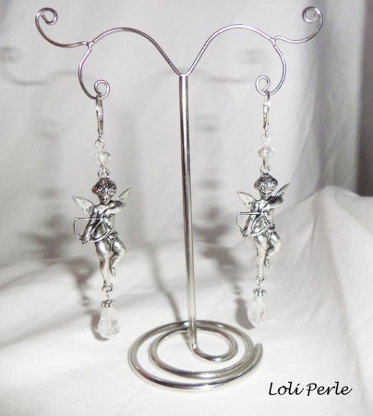 Boucles d'oreilles ange et gouttes en cristal