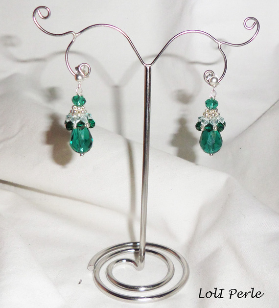 Boucles d'oreilles argent 925 tissées en cristal de Swarovski vert