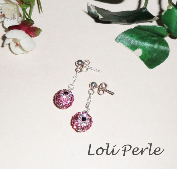 Boucles d'oreilles argent 925 avec perles en cristal rose