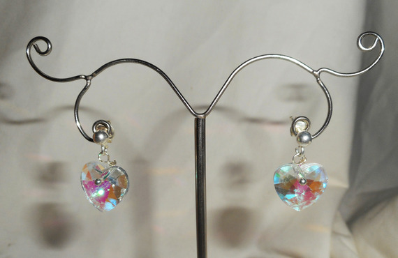 Boucles d'oreilles coeur blanc AB en cristal de Swarovski sur clous argent 925