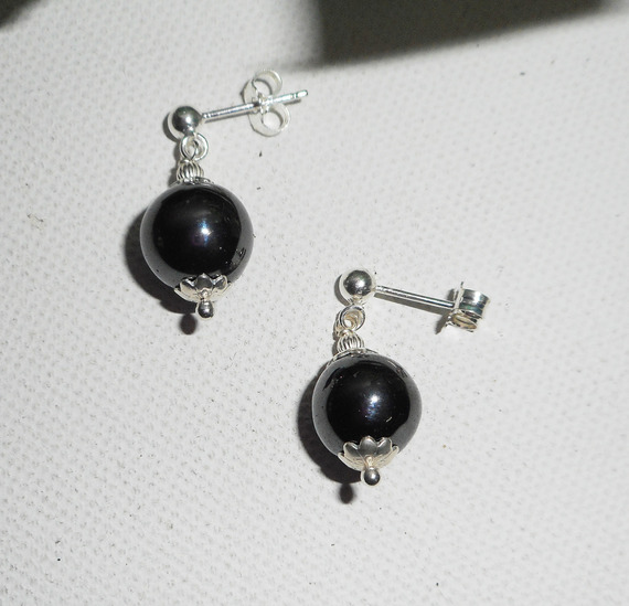 Boucles d'oreilles en pierres d'hématites 10mm sur argent 925