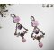 Boucles d'oreilles fleurs mauves avec pampilles coeurs et perles roses