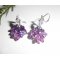 Boucles d'oreilles originales fleurettesviolettes avec perles en cristal