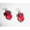 Boucles d'oreilles originales fleurettes noires avec perles en cristal rouge