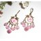 Boucles d'oreilles pendantes avec oiseaux et roses sur dormeuses bronze