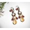 Boucles d'oreilles pampilles fleurs avec perles et pierres en cristal marron écru