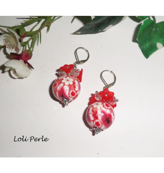 Rose rouge avec boucles d/'oreilles en cristal et perle