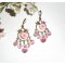 Boucles d'oreilles pendantes avec oiseaux et roses sur dormeuses bronze