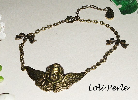 Bracelet/chaine de cheville ange avec noeuds en métal bronze