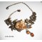 Bracelet/chaine de cheville originale avec fleur ceramique, oeil de tigre sur feuillage bronze