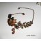 Bracelet/chaine de cheville originale avec fleur ceramique, oeil de tigre sur feuillage bronze