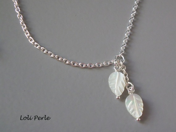 Bracelet/chaine de cheville argent 925 avec feuilles en nacre