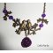 Bracelet/chaine de cheville originale avec oiseaux bronze et rose violette