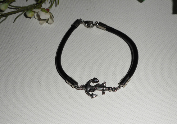 Bracelet cuir avec fermoir ancre en acier inoxydable