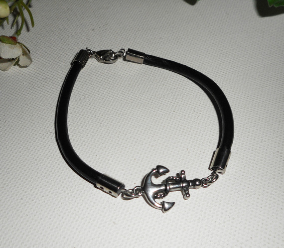 Bracelet cuir avec fermoir ancre en acier inoxydable