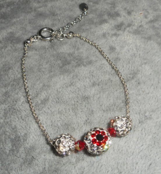 Bracelet en argent 925 perles en cristal de Swarovski avec motif fleur rouge