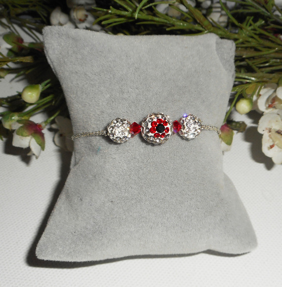 Bracelet en argent 925 perles en cristal de Swarovski avec motif fleur rouge