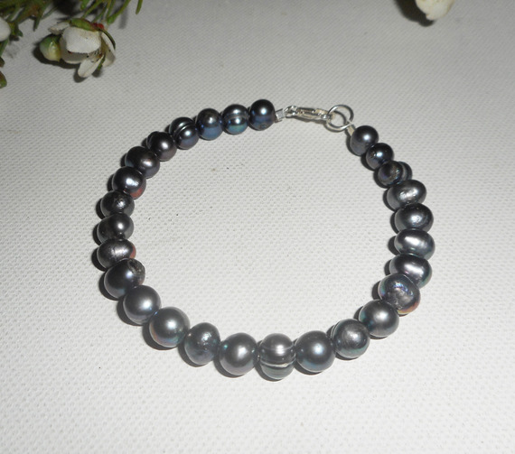 Bracelet en perles de culture grises et argent 925