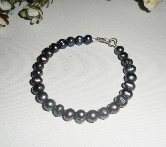 Bracelet en perles de culture grises et argent 925