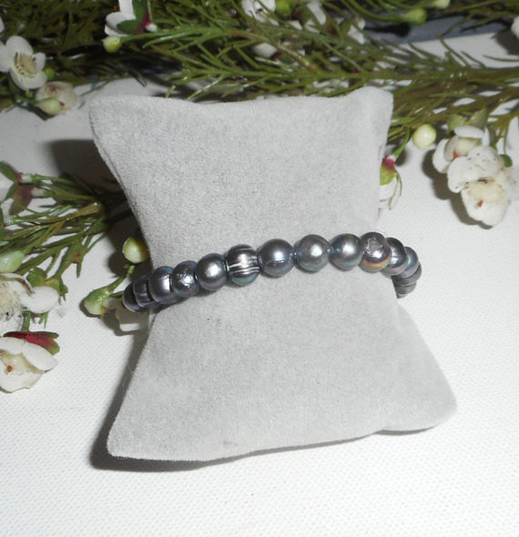 Bracelet en perles de culture grises et argent 925