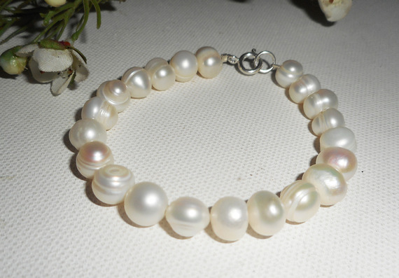 Bracelet en perles de culture ivoire et argent 925
