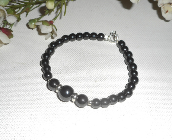 Bracelet en pierres d'hématite et argent 925