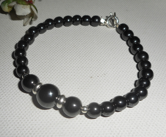 Bracelet en pierres d'hématite et argent 925