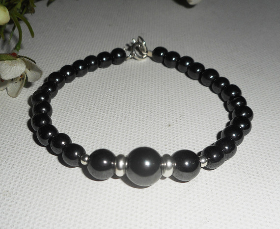 Bracelet en pierres d'hématite et argent 925