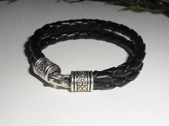 Bracelet homme cuir double rangs avec fermoir crochet