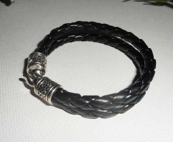 Bracelet homme cuir double rangs avec fermoir crochet