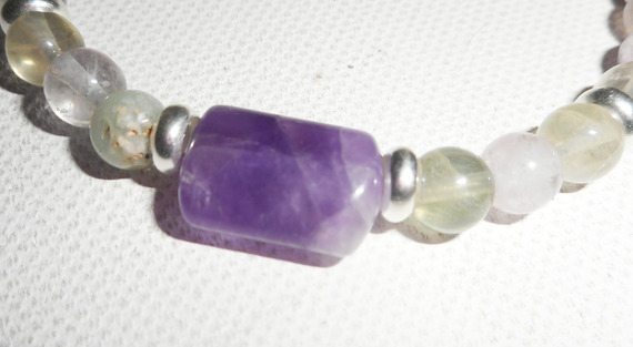 Bracelet pavé en améthyste et pierres de fluorite sur argent 925