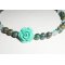 Bracelet perles et rose en gorgone vert sur fermoir argent