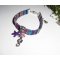 Bracelet tissus coloré avec pampilles hippocampe et étoile de mer violette