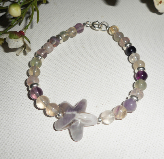 Bracelet étoile en améthyste et pierres de fluorite sur argent 925