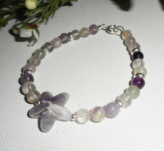 Bracelet étoile en améthyste et pierres de fluorite sur argent 925