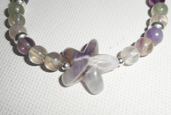 Bracelet étoile en améthyste et pierres de fluorite sur argent 925