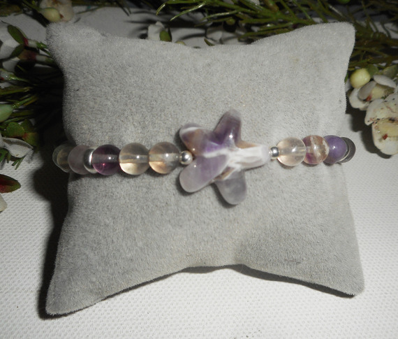 Bracelet étoile en améthyste et pierres de fluorite sur argent 925