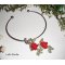 Collier original roses rouges avec strass en cristal sur tour de cou argent