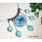 Collier perles bleues fleuries avec rose en céramique