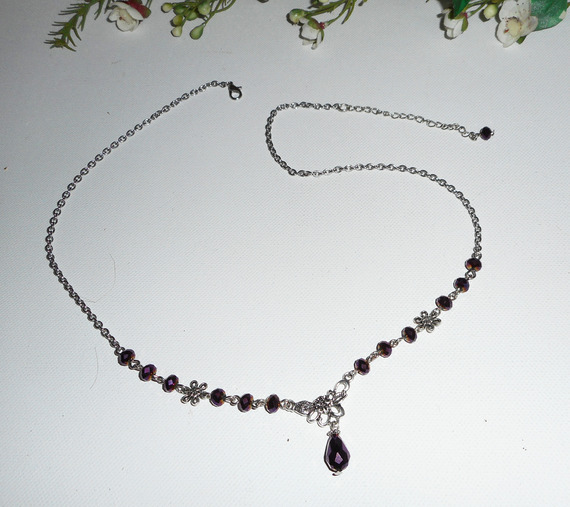 Diadème motif floral avec perles en cristal de bohème violet 2 en 1