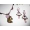 Parure Collier original cheval bronze avec fleurs et cristal rose et mauve