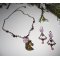 Parure Collier original cheval bronze avec fleurs et cristal rose et mauve